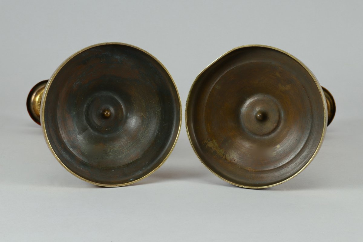 Paire de flambeaux en bronze doré-photo-2