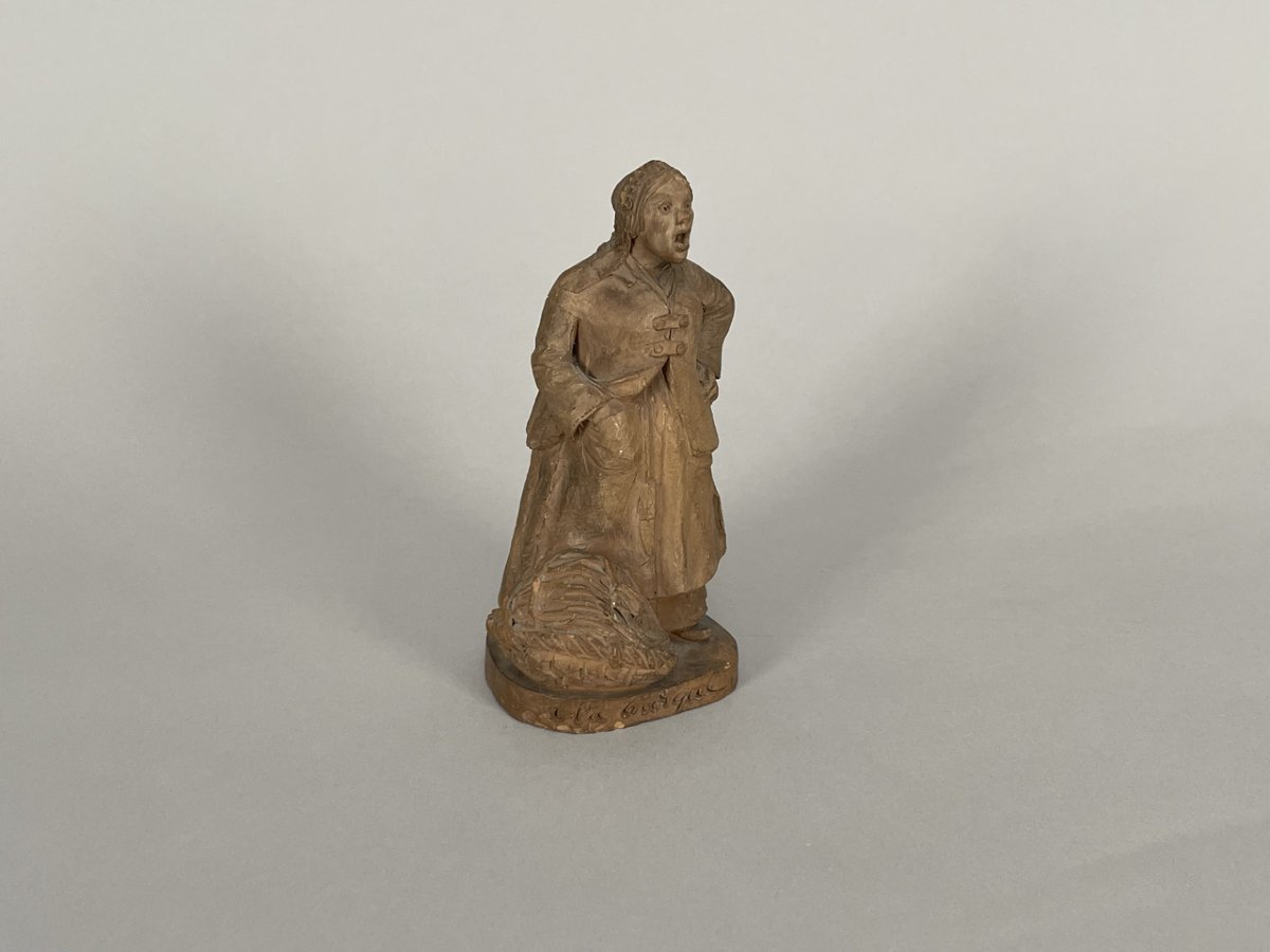 Statuette en terre cuite intitulée « a la barque ! », Hylorin & Cie, vers 1900.-photo-2