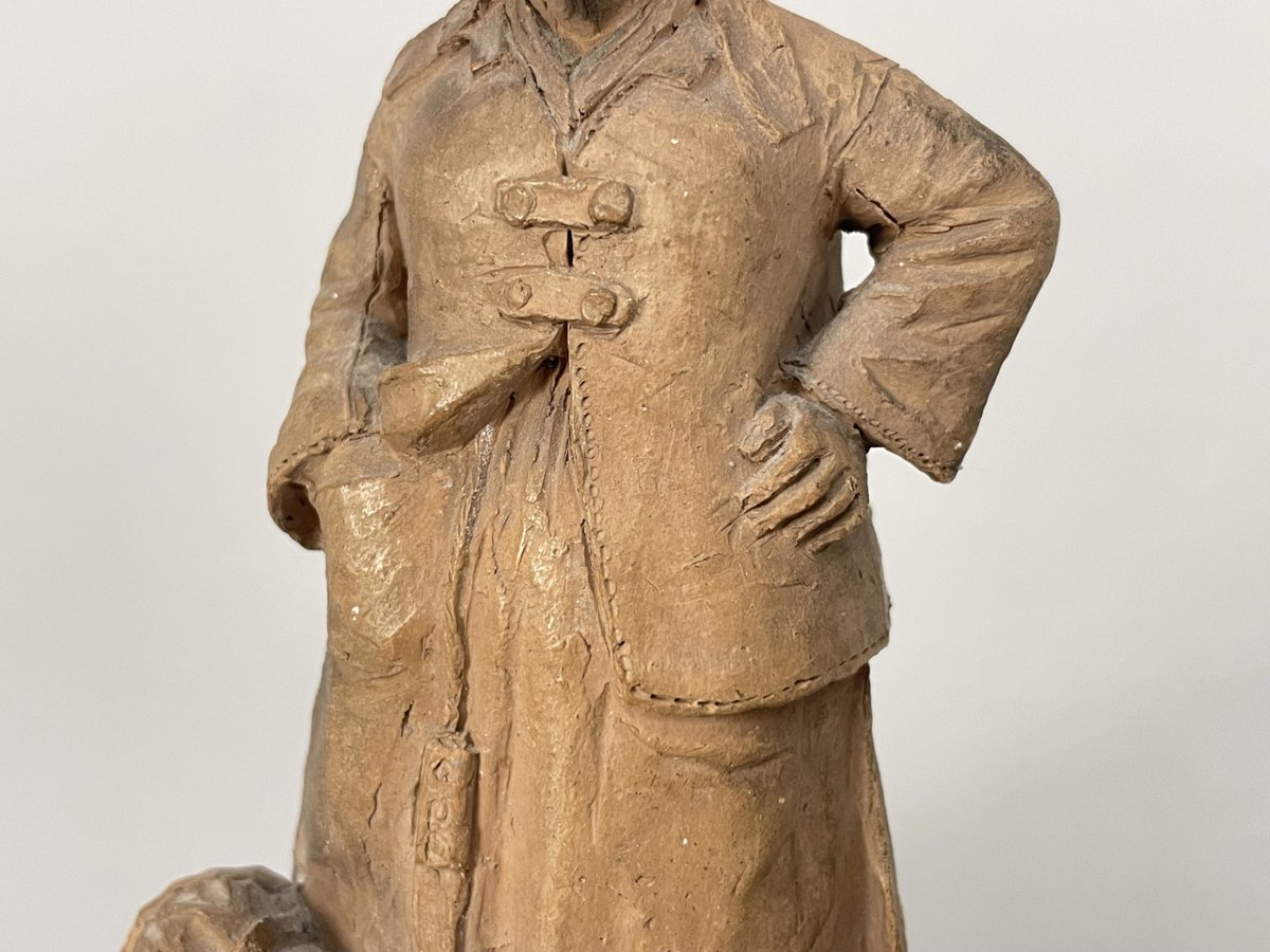 Statuette en terre cuite intitulée « a la barque ! », Hylorin & Cie, vers 1900.-photo-2