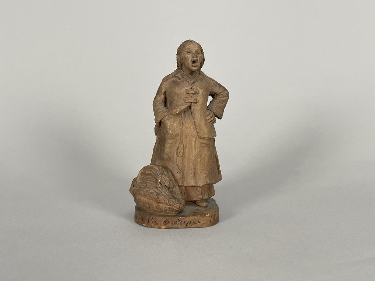 Statuette en terre cuite intitulée « a la barque ! », Hylorin & Cie, vers 1900.