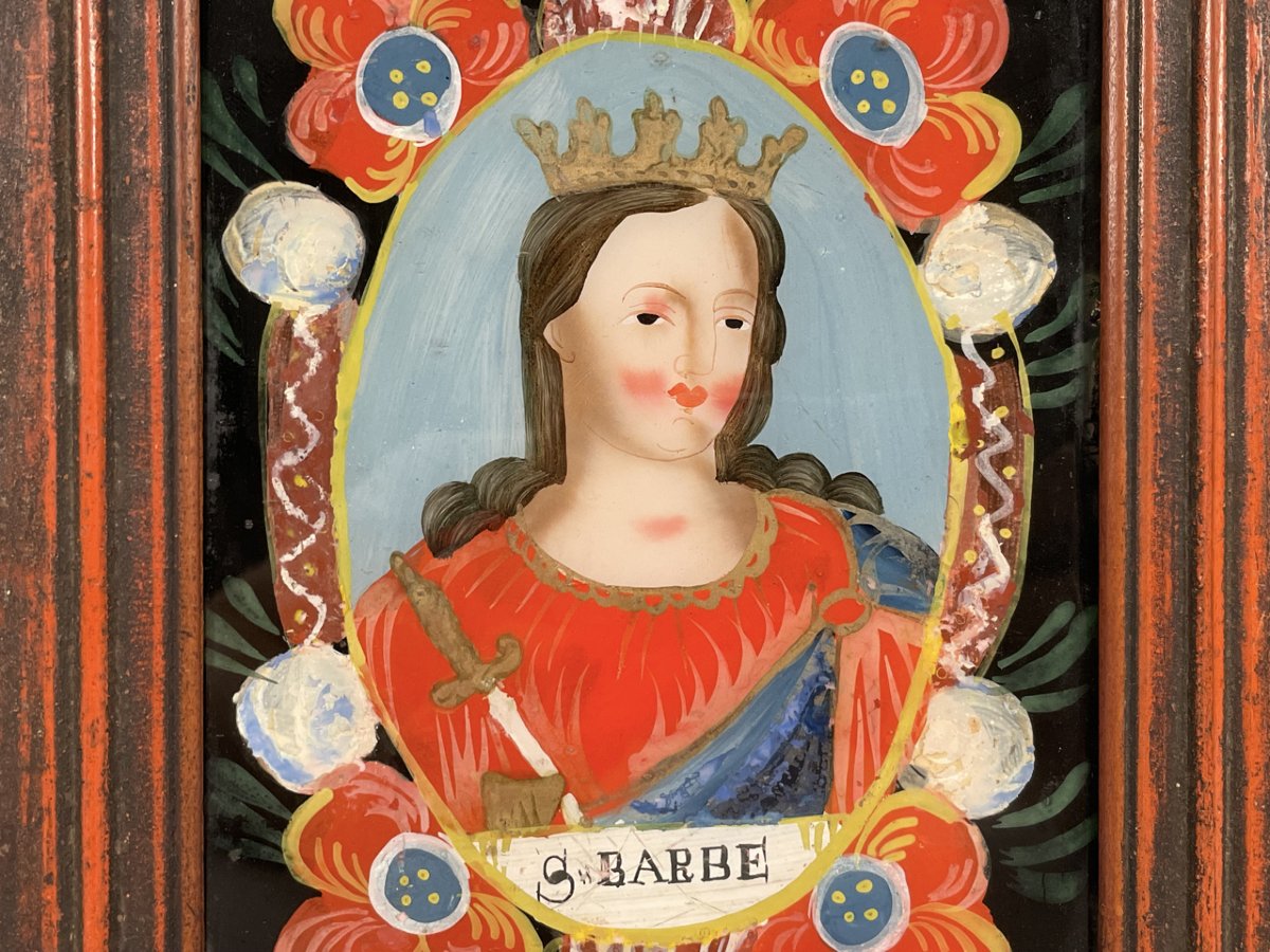 Alsatian Reverse Glass Painting, 1820–1850, Saint Barbara-photo-2
