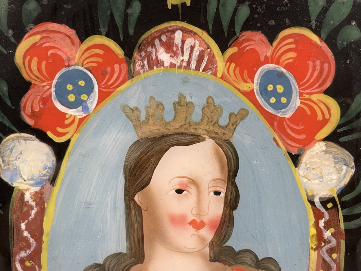 Alsatian Reverse Glass Painting, 1820–1850, Saint Barbara-photo-3