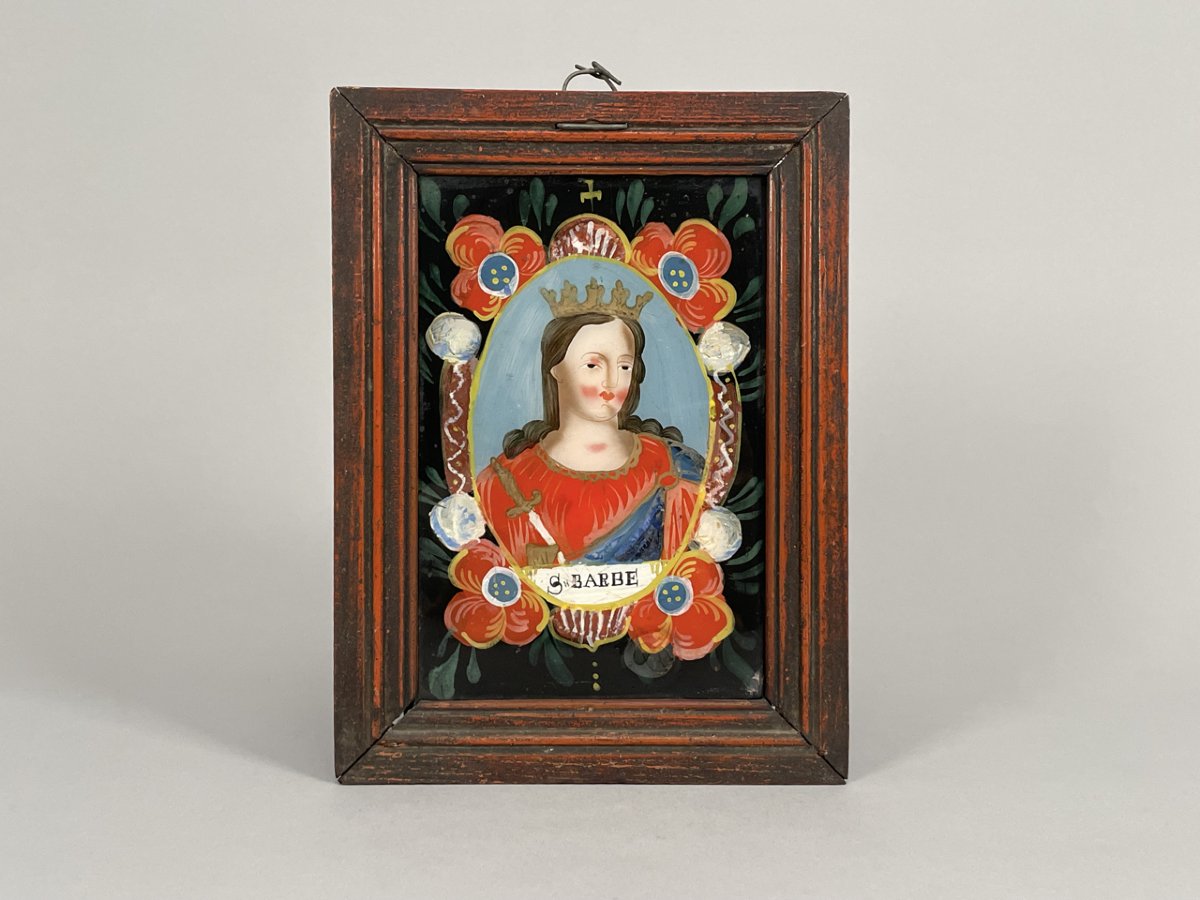 Alsatian Reverse Glass Painting, 1820–1850, Saint Barbara