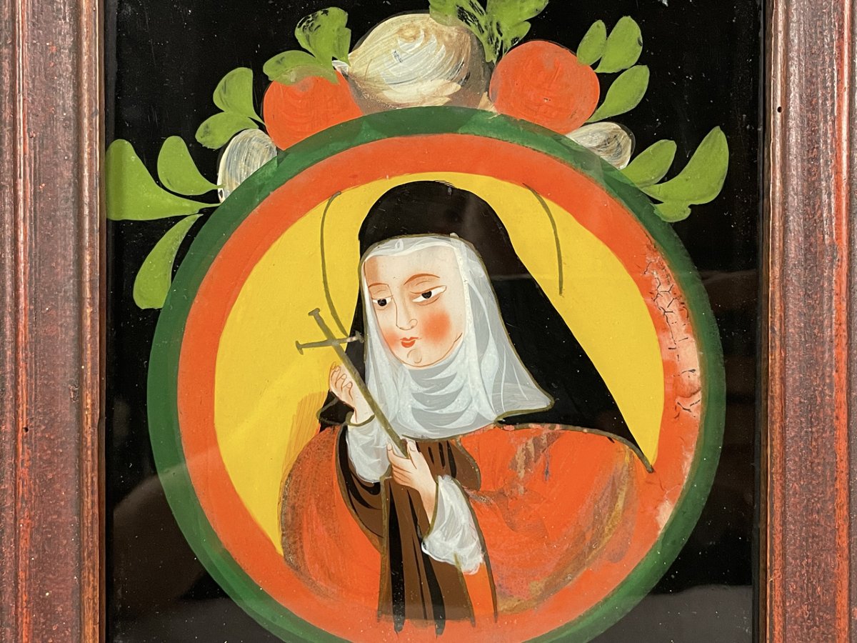Alsatian Reverse Glass Painting, Saint Elizabeth, 1820–1850, Alsace-photo-2