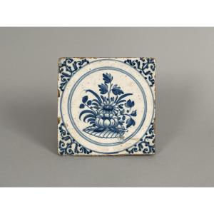 A Faience Blue-and-white Tile, 18th Century, Montpellier