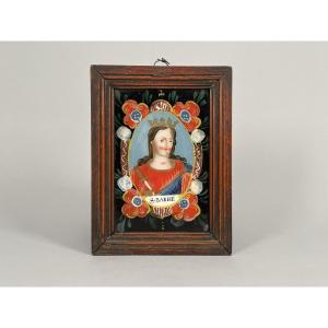 Alsatian Reverse Glass Painting, 1820–1850, Saint Barbara