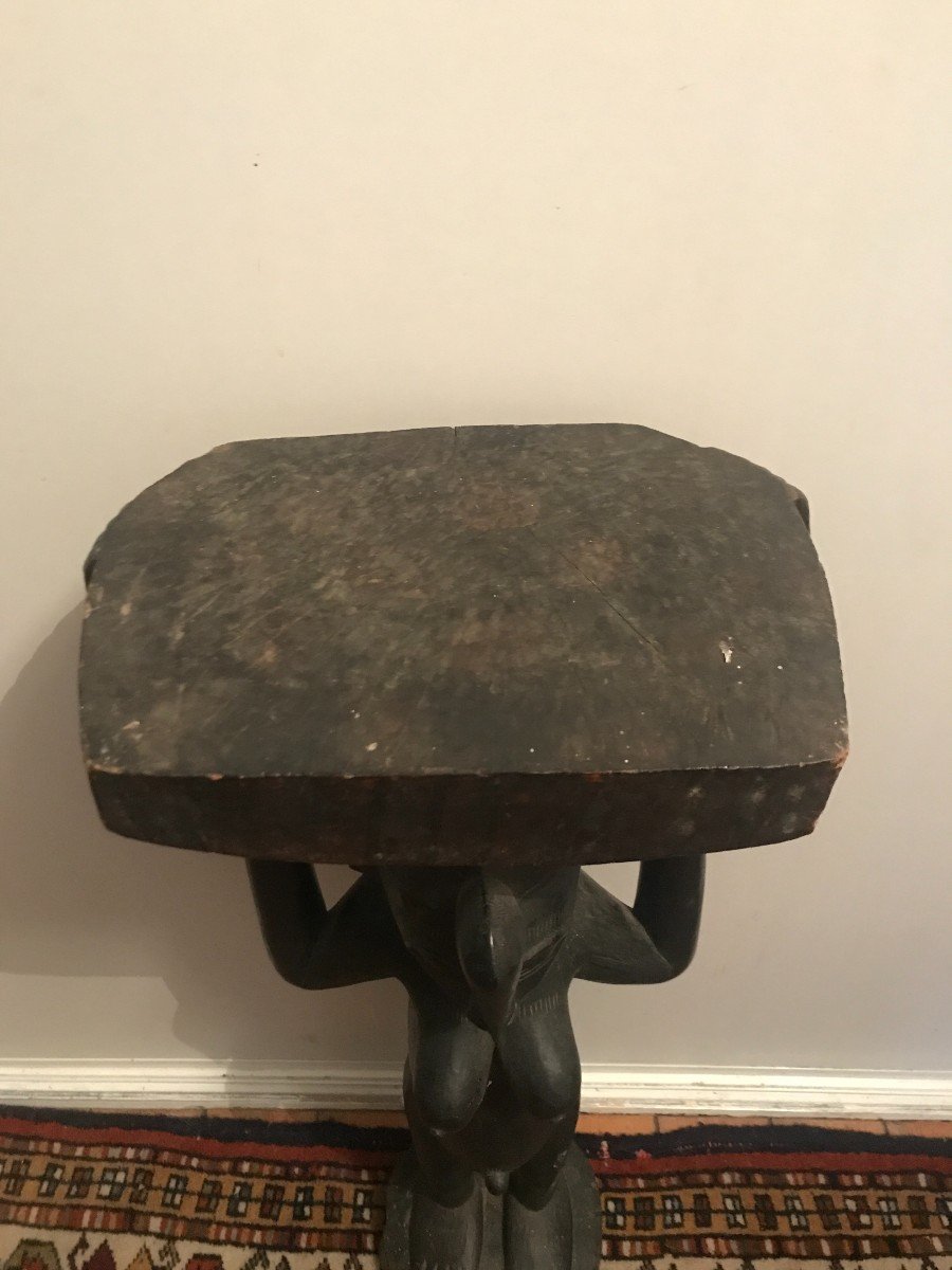 Africanist Bolster In Carved Wood Circa 1930-photo-1