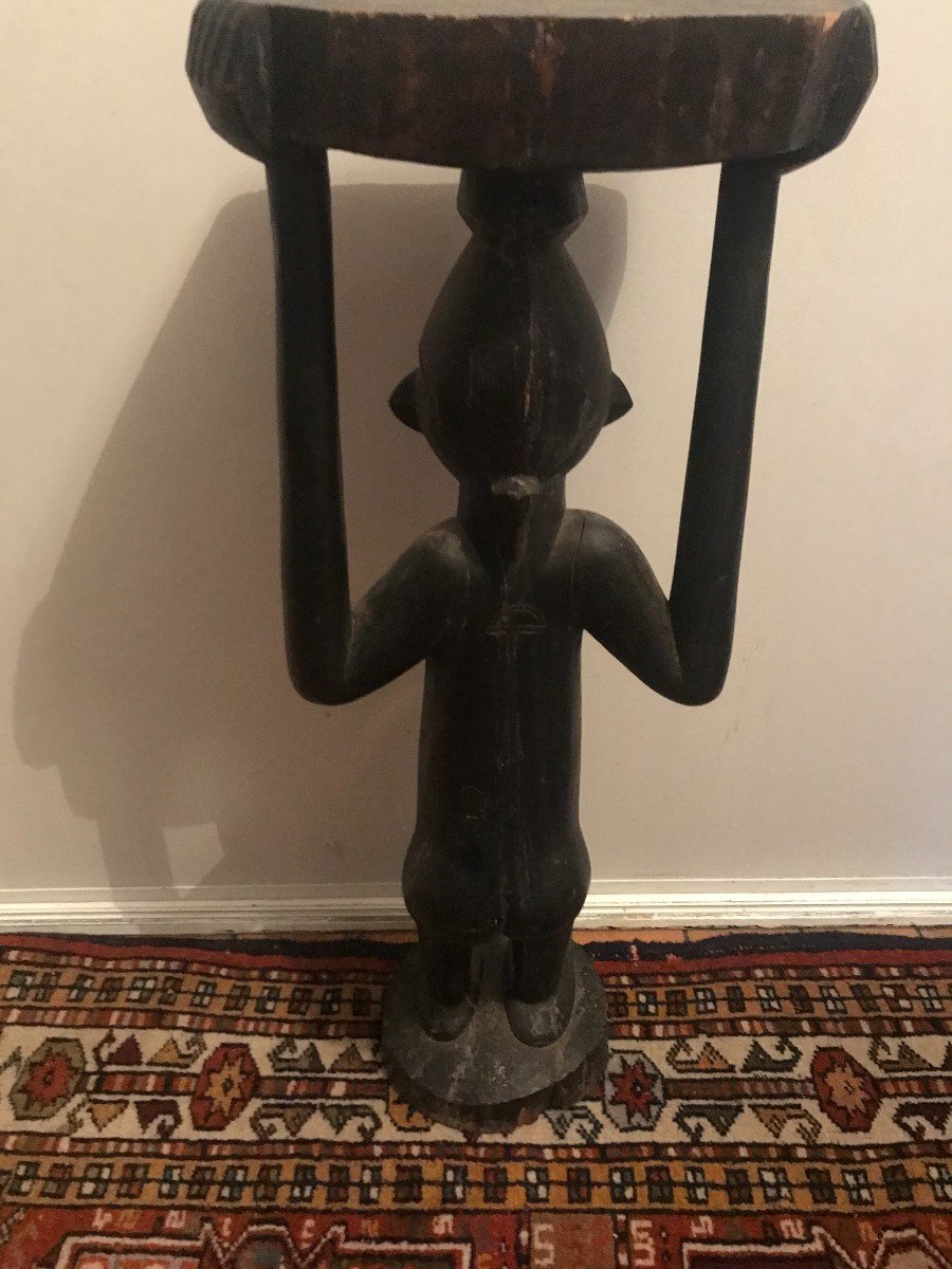 Africanist Bolster In Carved Wood Circa 1930-photo-2