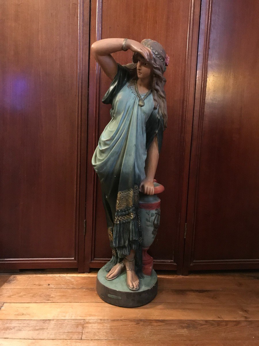 Polychrome Plaster Sculpture Representing Sappho Circa 1920, Height 86cm