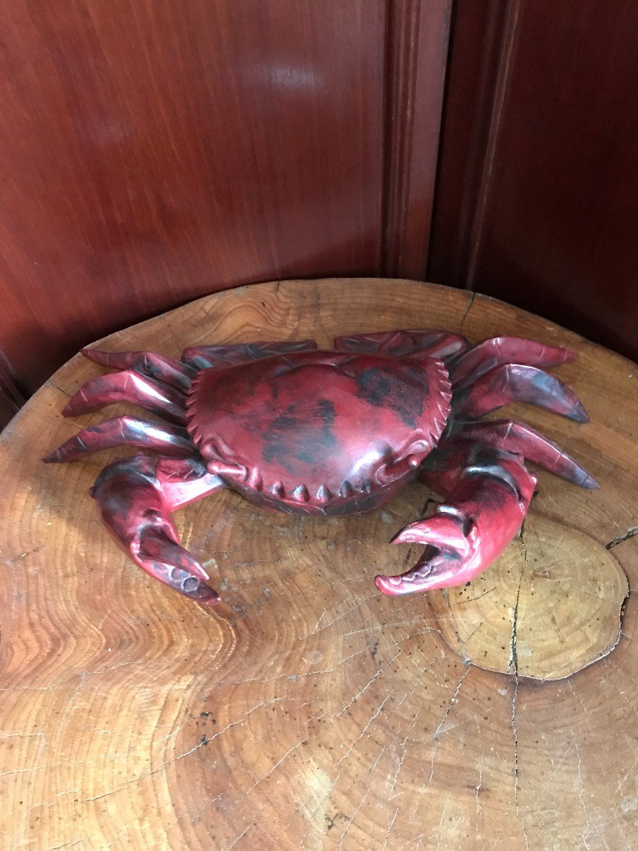 Crabe En Laque Rouge Du Japon XXème Siècle-photo-2