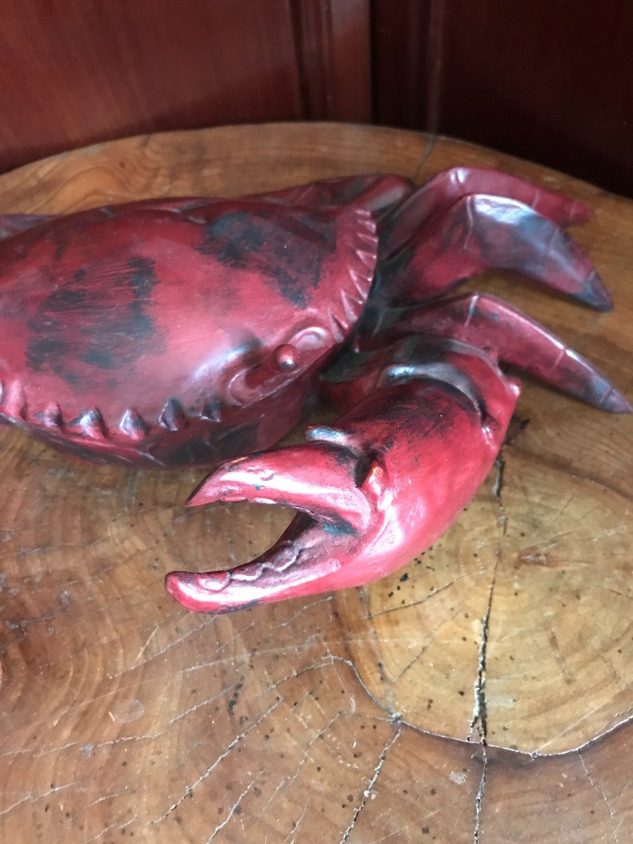Crabe En Laque Rouge Du Japon XXème Siècle-photo-3