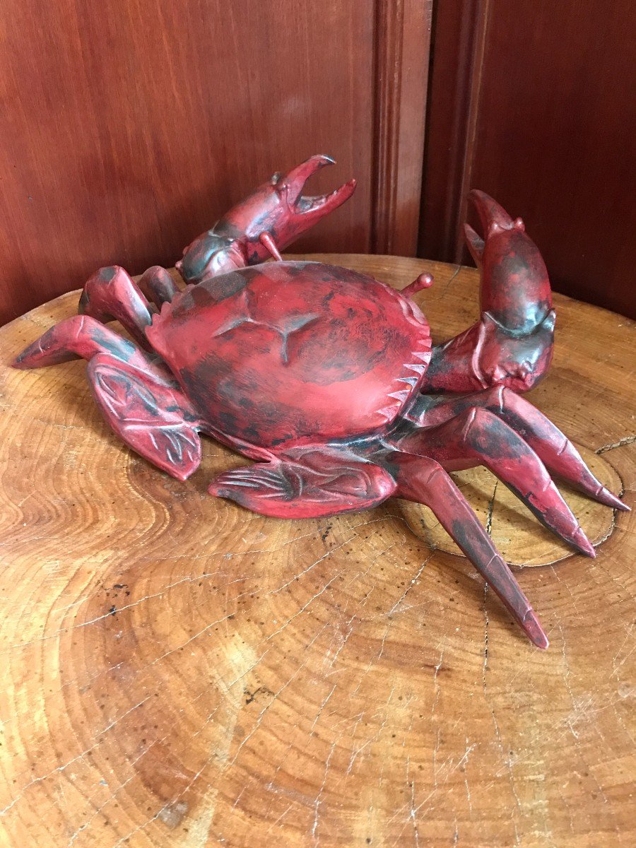 Crabe En Laque Rouge Du Japon XXème Siècle-photo-4