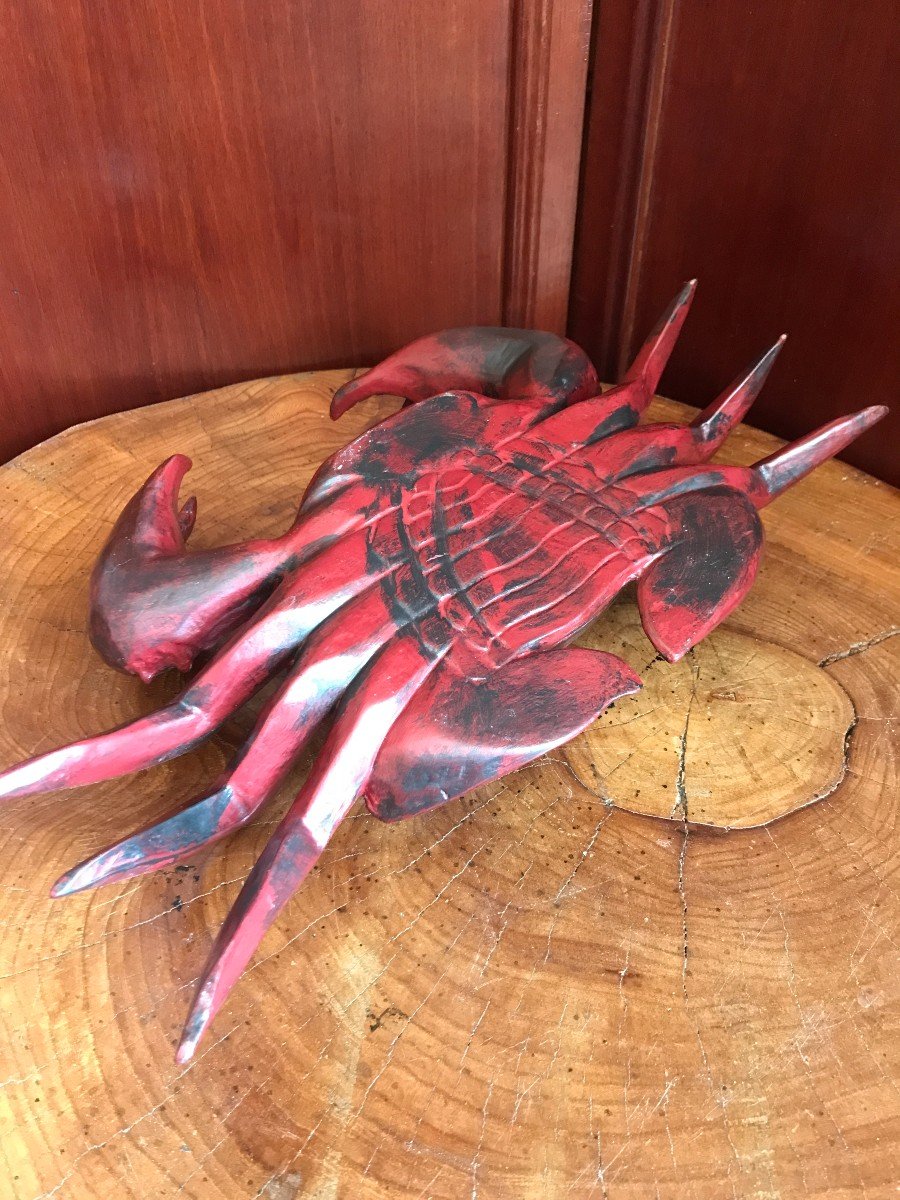 Crabe En Laque Rouge Du Japon XXème Siècle-photo-1