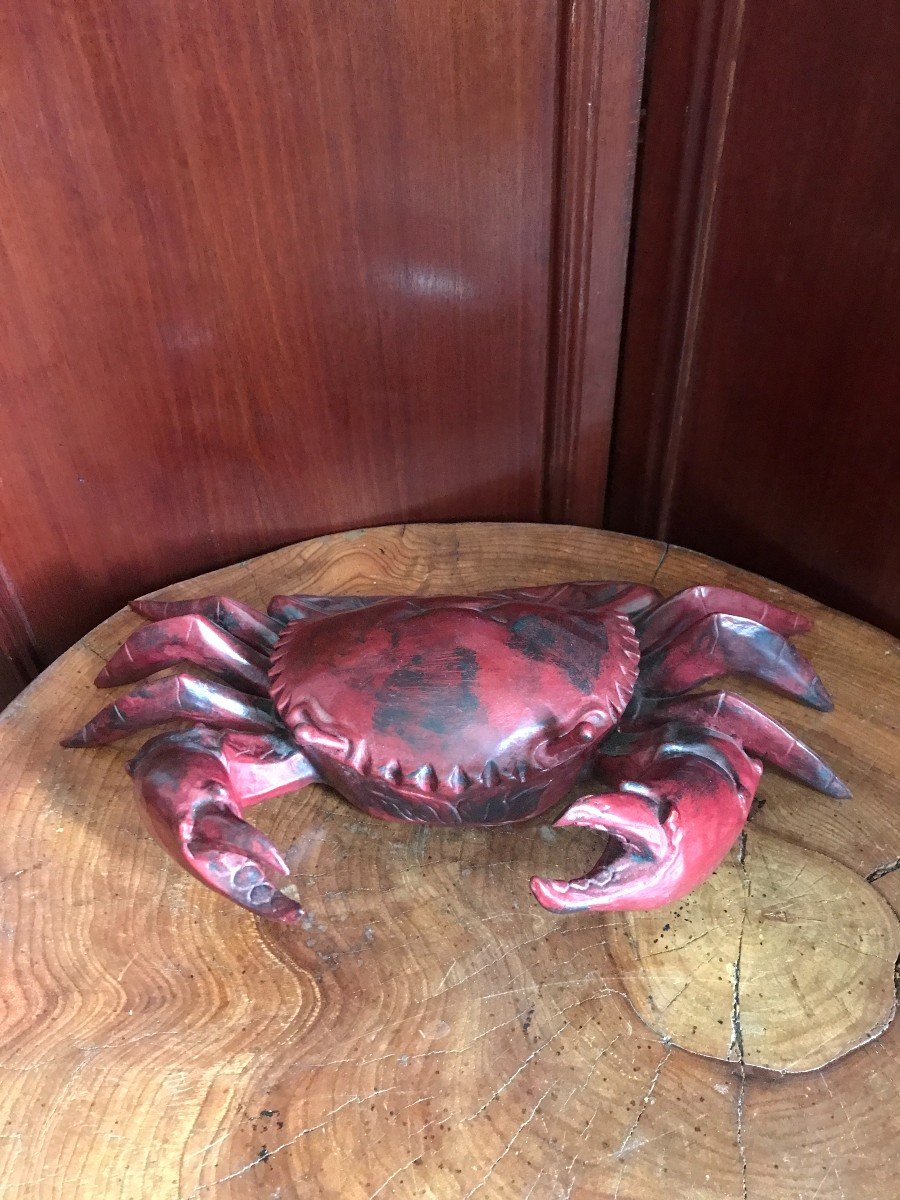 Crabe En Laque Rouge Du Japon XXème Siècle