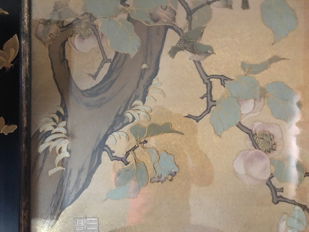 Japanese Silk Lacquer Frame Meiji Period 19th Century-photo-3