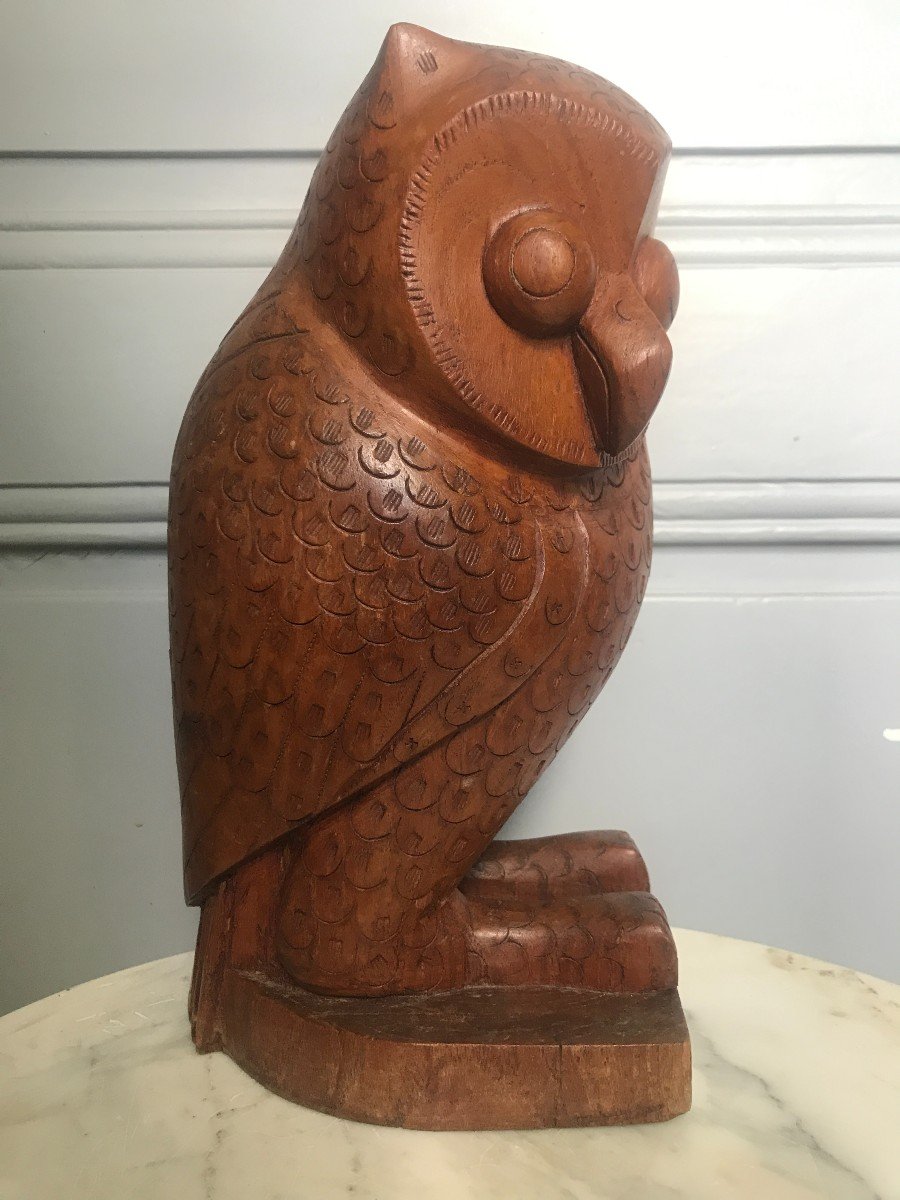 Mahogany Sculpture The Owl Around 1960-photo-3