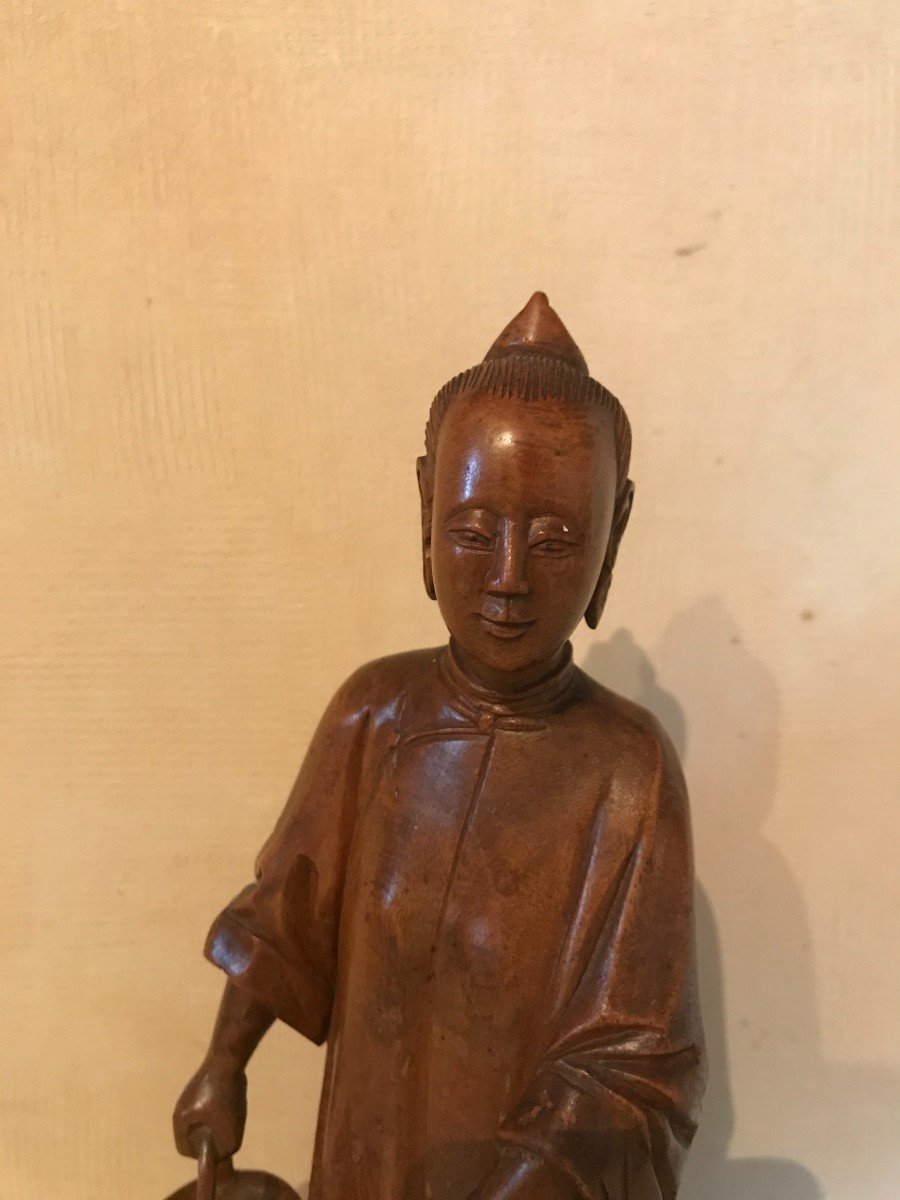 Sujet En Bois Sculpté Jeune Fille Et Son Chien Chine XIXème Siècle-photo-4