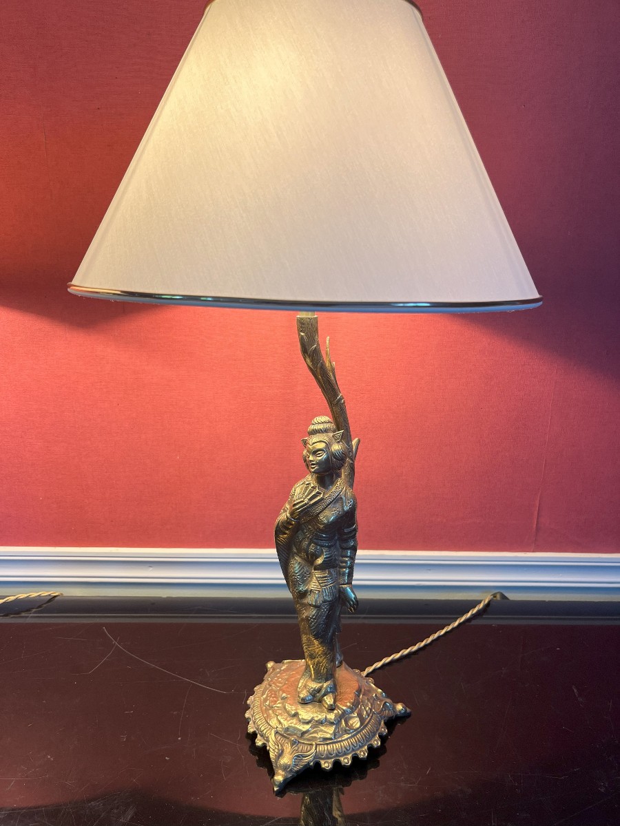 Paire De Lampes Aux Chinois En Bronze Doré Maison Baguès XXème Siècle-photo-2