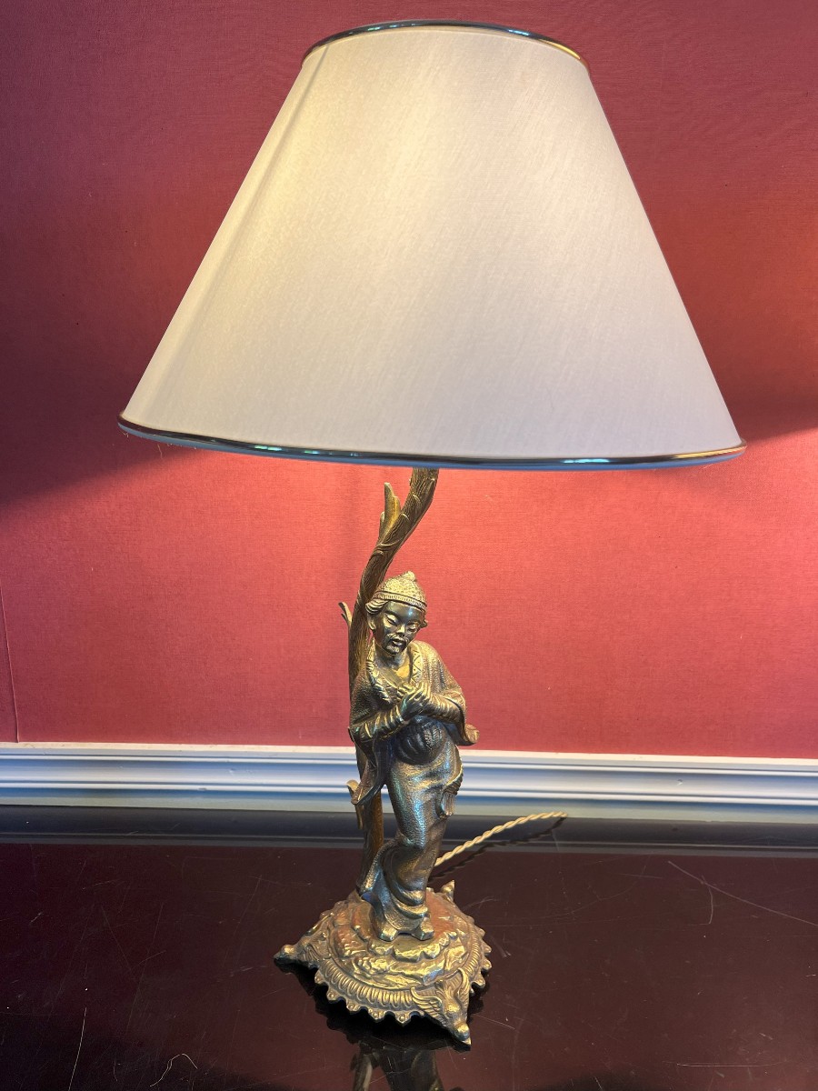 Paire De Lampes Aux Chinois En Bronze Doré Maison Baguès XXème Siècle-photo-3