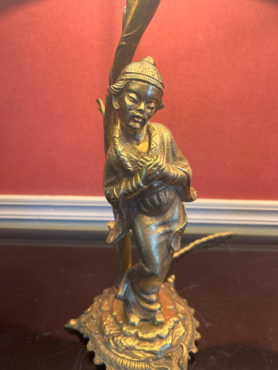 Paire De Lampes Aux Chinois En Bronze Doré Maison Baguès XXème Siècle-photo-4