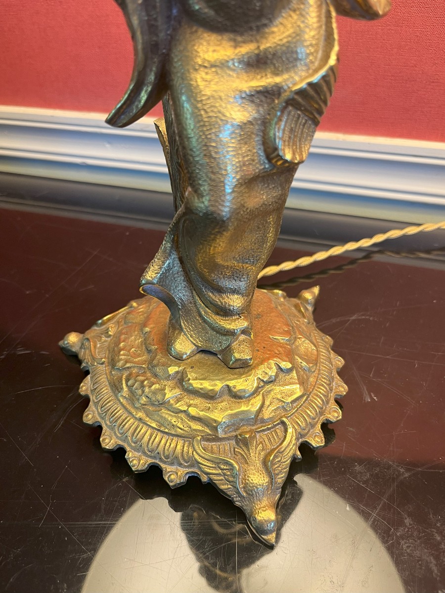 Paire De Lampes Aux Chinois En Bronze Doré Maison Baguès XXème Siècle-photo-3