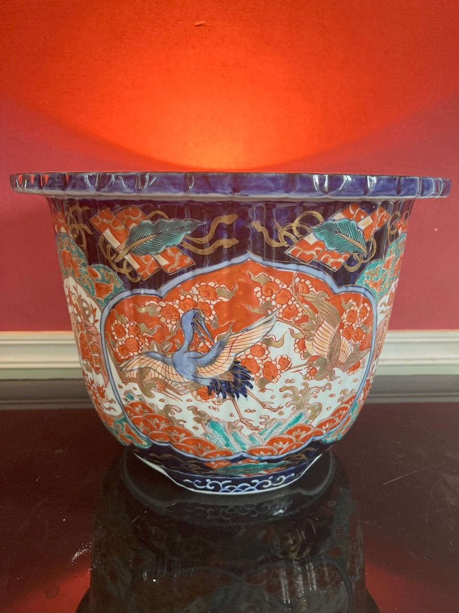 Japan, Pair Of Plant Pots, Lamps, Imari Porcelain, Meiji Period, 19th Century -photo-2