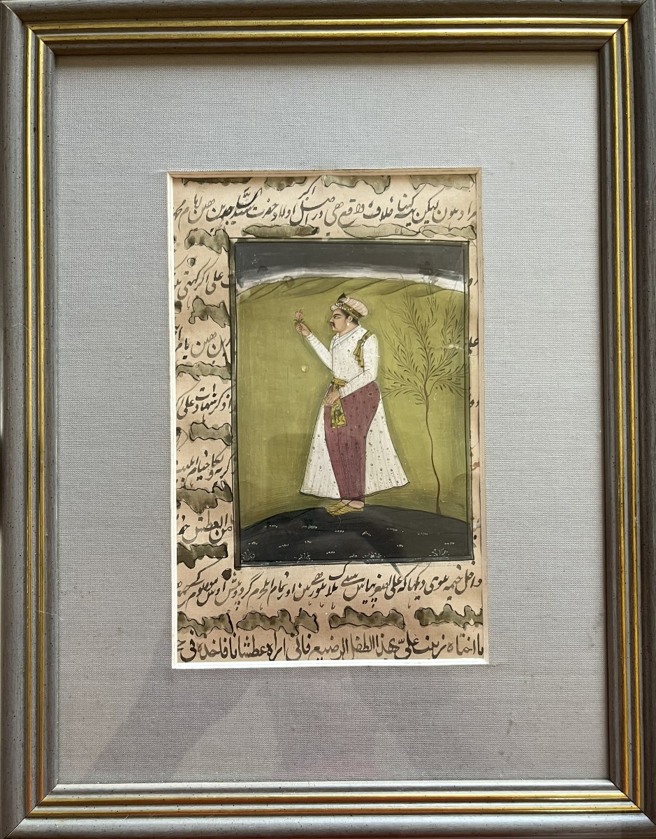 Indian Miniature, Indian Prince With A Rose, 19th Century