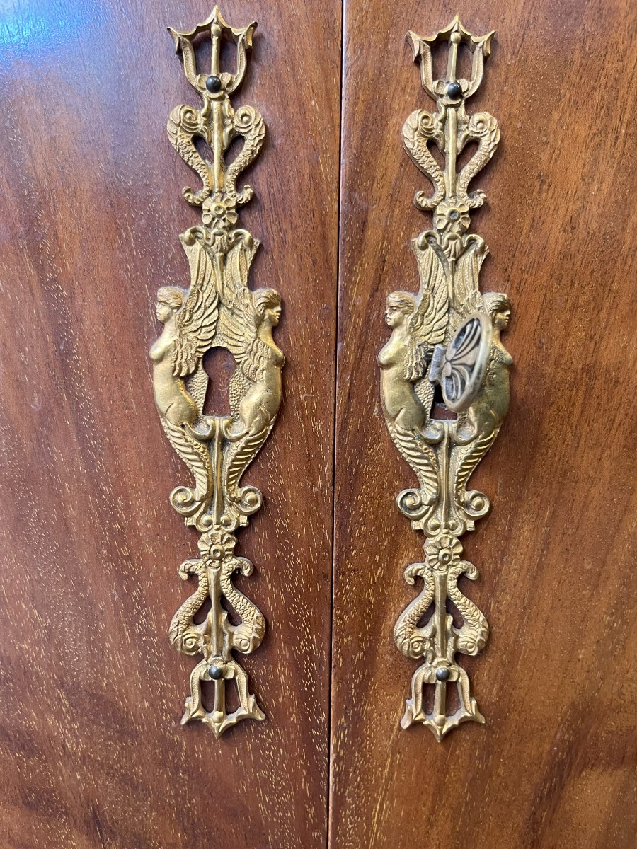 Empire Style Mahogany Veneer And Gilt Bronze Sideboard, 19th Century-photo-3