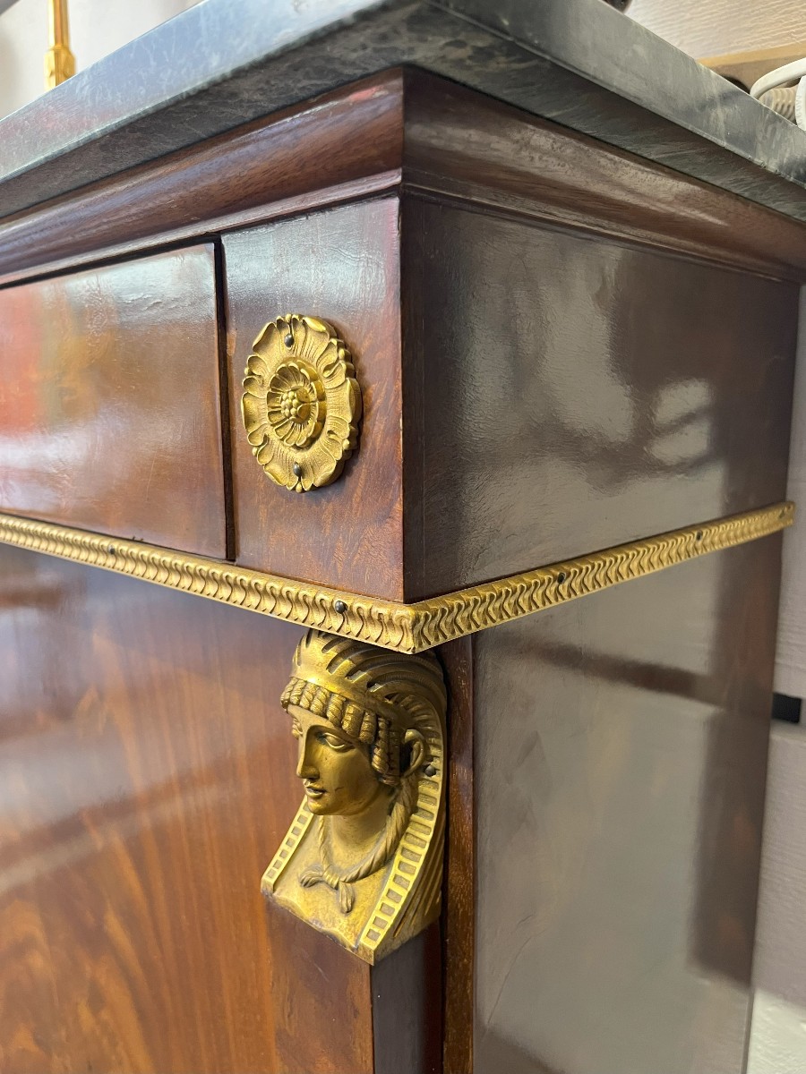 Empire Style Mahogany Veneer And Gilt Bronze Sideboard, 19th Century-photo-1