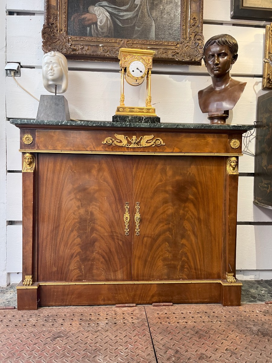 Empire Style Mahogany Veneer And Gilt Bronze Sideboard, 19th Century