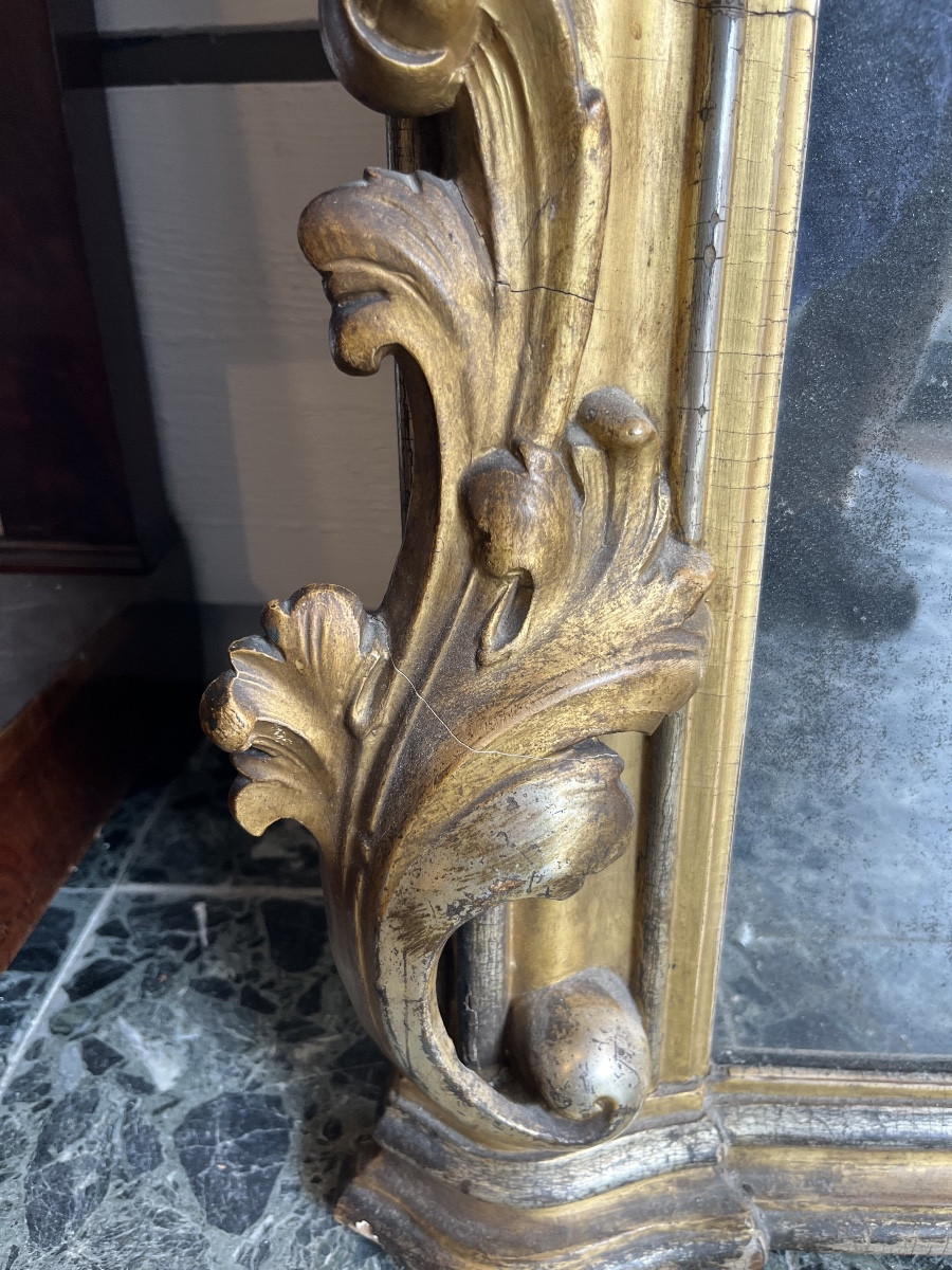 Miroir de style baroque en stuc et bois doré et argenté, XIXème siècle -photo-3