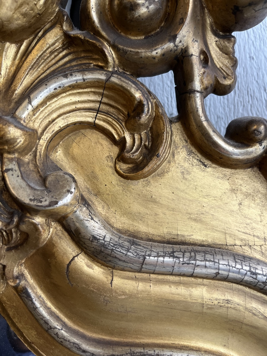Miroir de style baroque en stuc et bois doré et argenté, XIXème siècle -photo-4