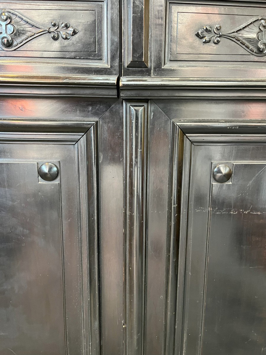 vitrine , armoire  , bibliothèque en bois noirci , époque Napoléon III-photo-3