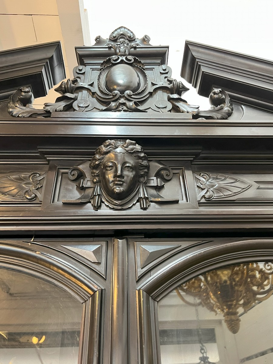 vitrine , armoire  , bibliothèque en bois noirci , époque Napoléon III-photo-4