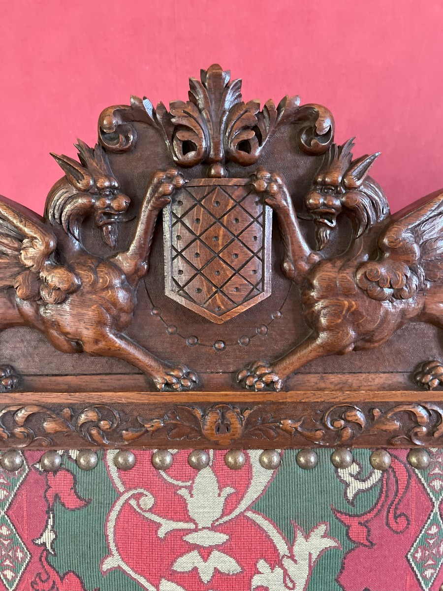 Paire de fauteuils en chêne sculpté-Style Louis XIII-Apparat-XIXème siècle-photo-2