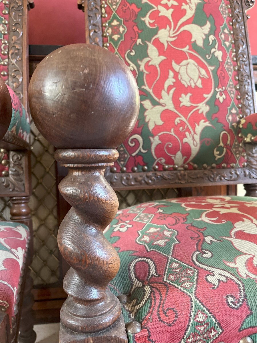 Paire de fauteuils en chêne sculpté-Style Louis XIII-Apparat-XIXème siècle-photo-1