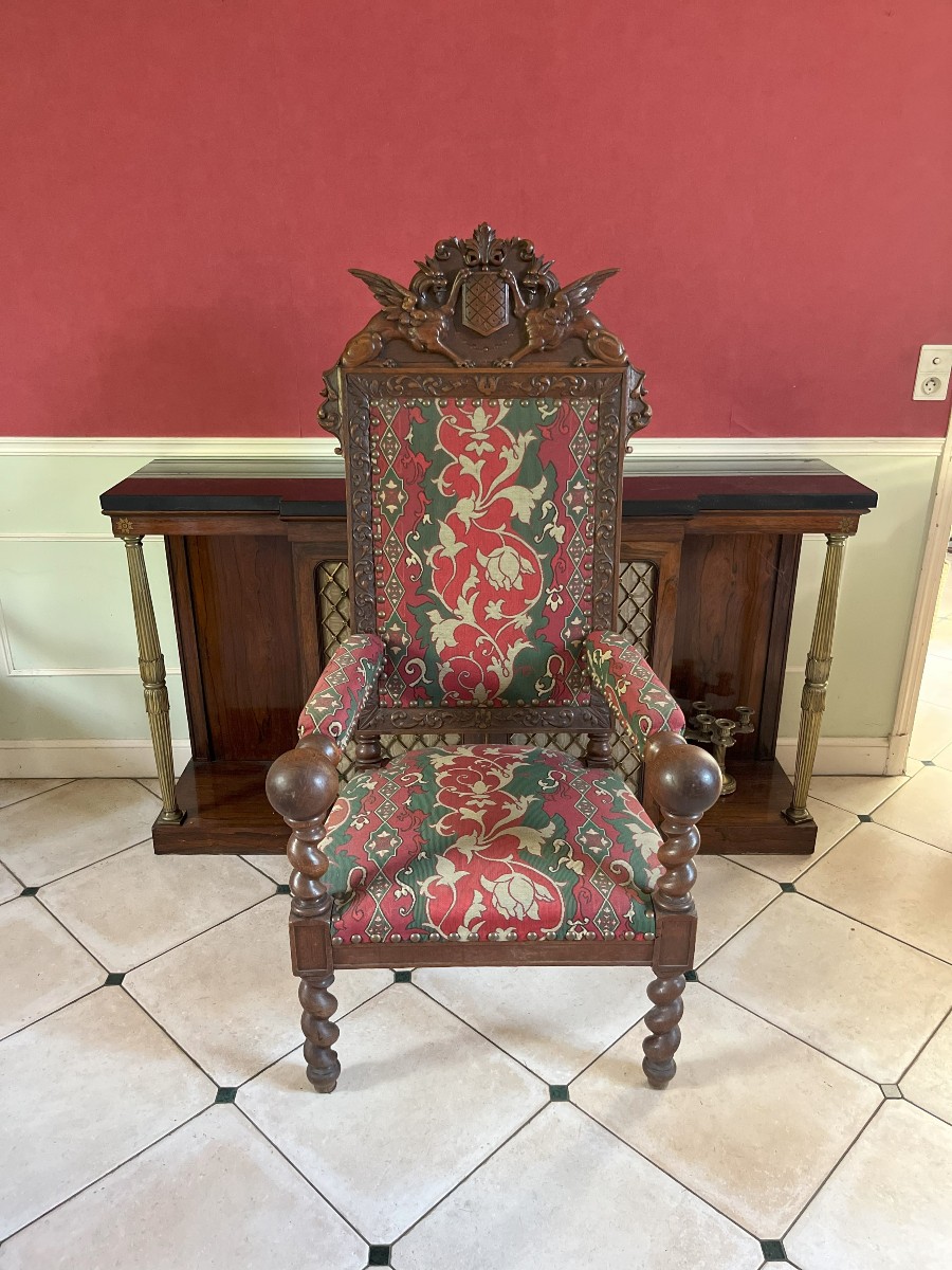 Paire de fauteuils en chêne sculpté-Style Louis XIII-Apparat-XIXème siècle-photo-2