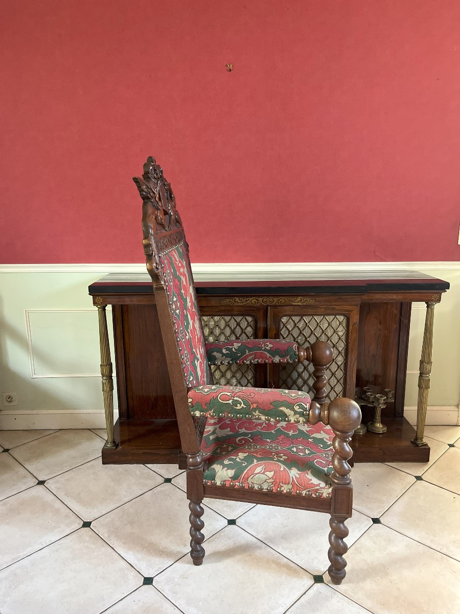 Paire de fauteuils en chêne sculpté-Style Louis XIII-Apparat-XIXème siècle-photo-3
