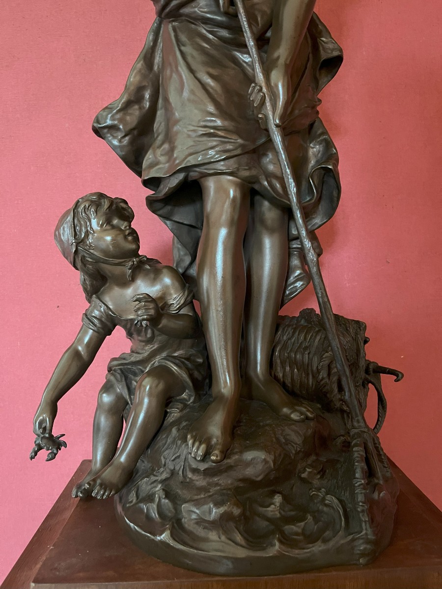Bronze à patine brune-Hippolyte François Moreau-La pêcheuse de crevettes-photo-3