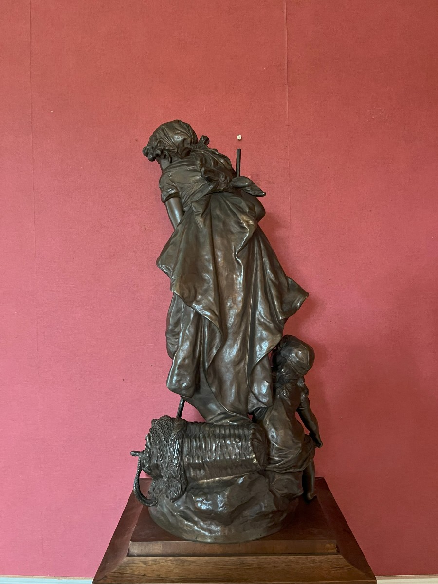 Bronze à patine brune-Hippolyte François Moreau-La pêcheuse de crevettes-photo-3