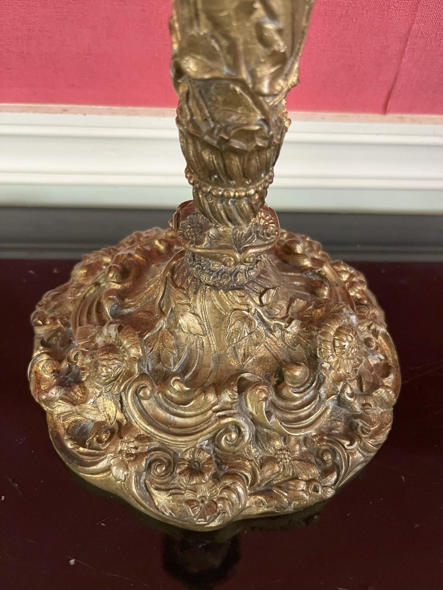 Paire de bougeoirs bronze doré-Paire de lampes-XIXème siècle-photo-2