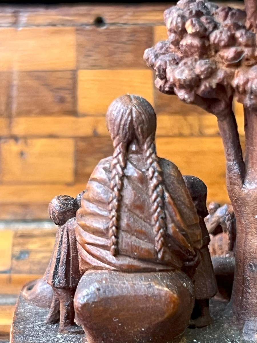 Micro sculpture-sculpture miniature en bois -XVIIème siècle-Allemagne-scène pastorale-photo-2