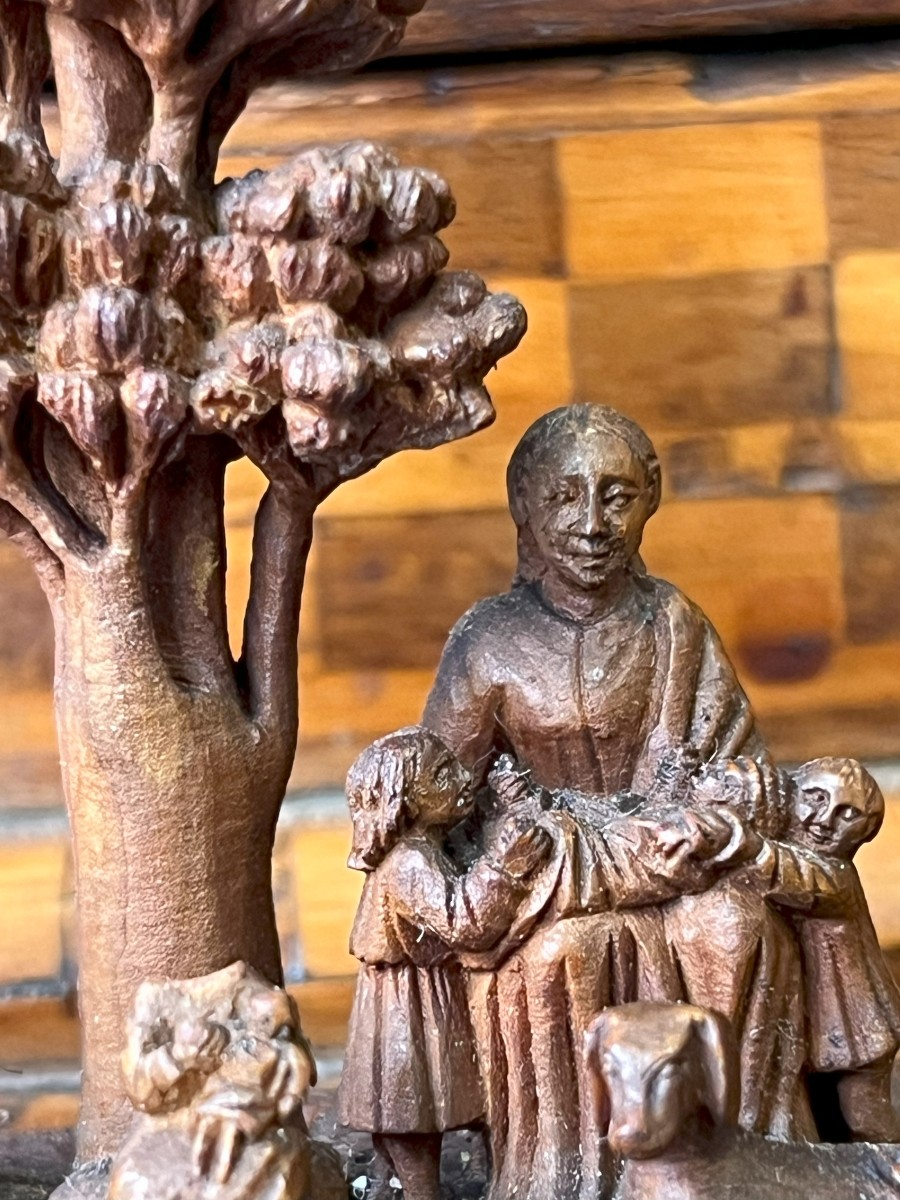 Micro sculpture-sculpture miniature en bois -XVIIème siècle-Allemagne-scène pastorale-photo-4