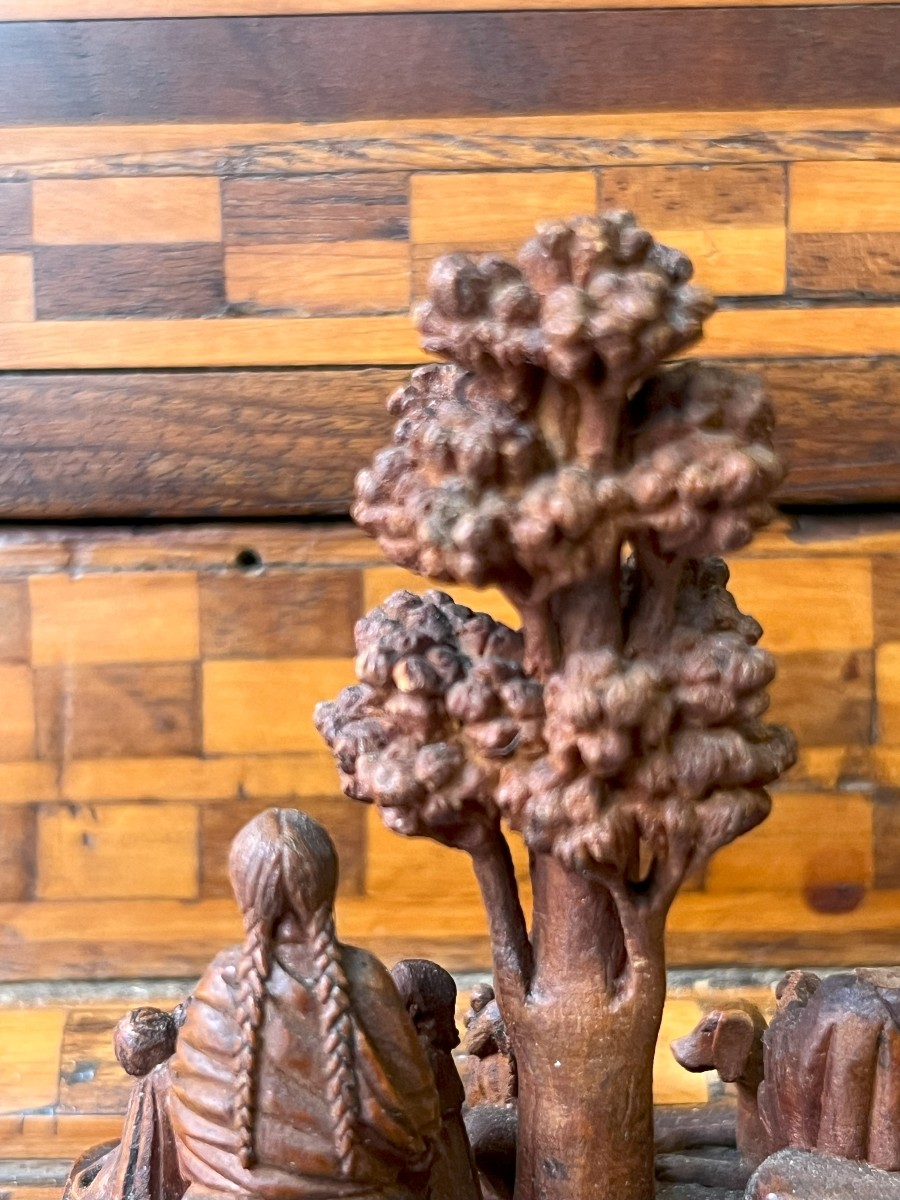 Micro sculpture-sculpture miniature en bois -XVIIème siècle-Allemagne-scène pastorale-photo-1