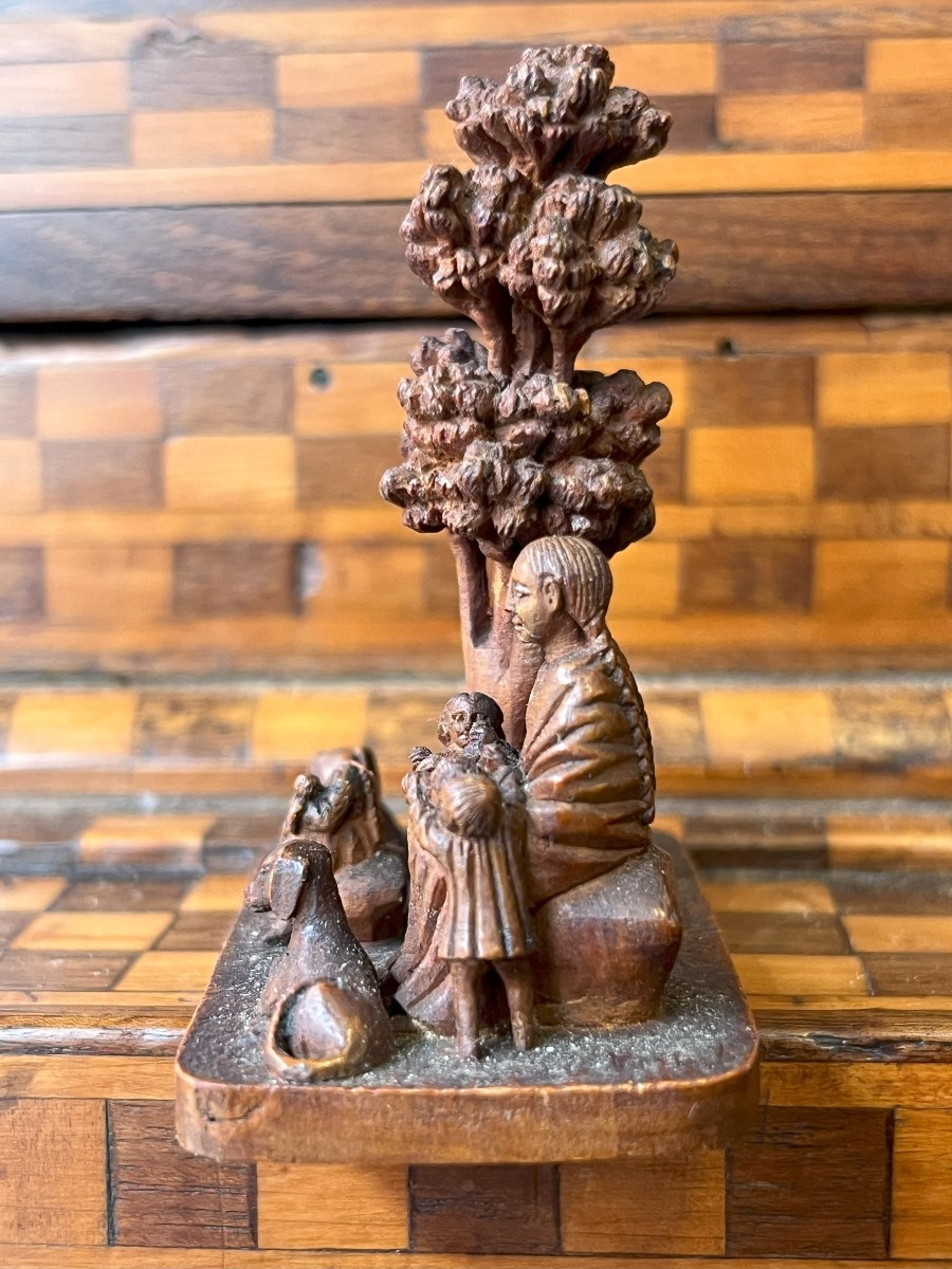 Micro sculpture-sculpture miniature en bois -XVIIème siècle-Allemagne-scène pastorale-photo-2