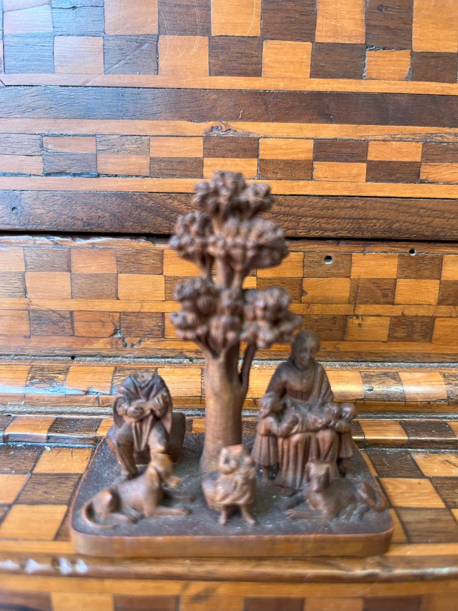 Micro sculpture-sculpture miniature en bois -XVIIème siècle-Allemagne-scène pastorale