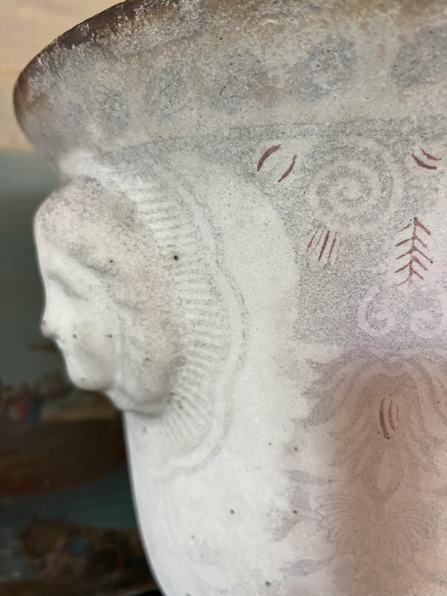 Paire de vases en fonte émaillée décor Rouen- XIXème siècle-Jardin-photo-2