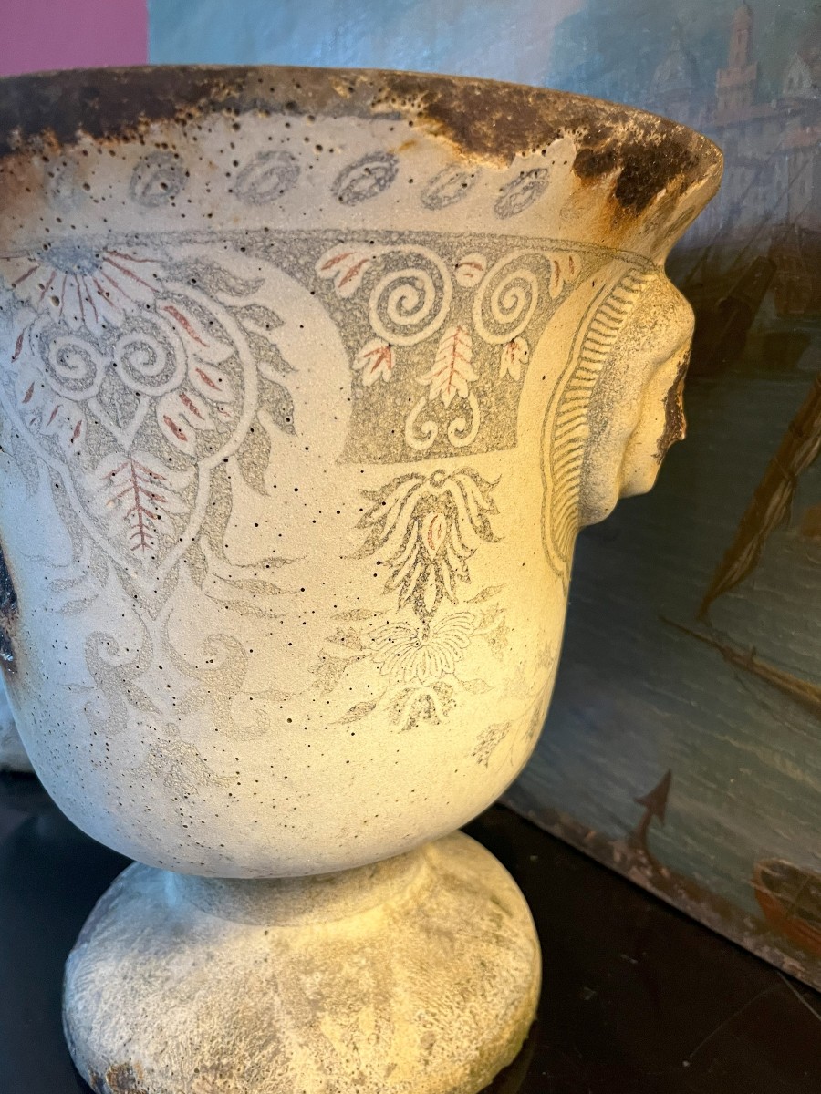 Paire de vases en fonte émaillée décor Rouen- XIXème siècle-Jardin-photo-4