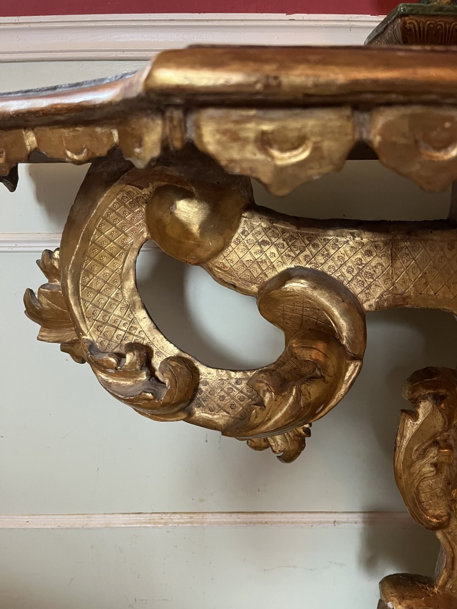 Carved And Gilded Wooden Console, Italy, 18th Century-photo-4