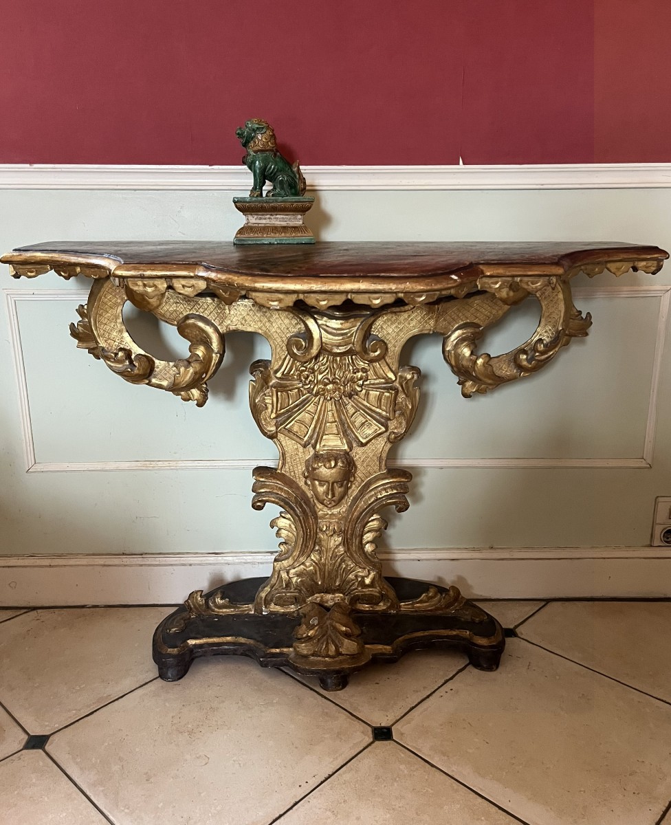 Carved And Gilded Wooden Console, Italy, 18th Century